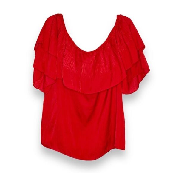 Maje Locao Off The Shoulder Ruffle Sleeve Top Red Women’s Size 3 (Small/Medium) - Picture 3 of 12